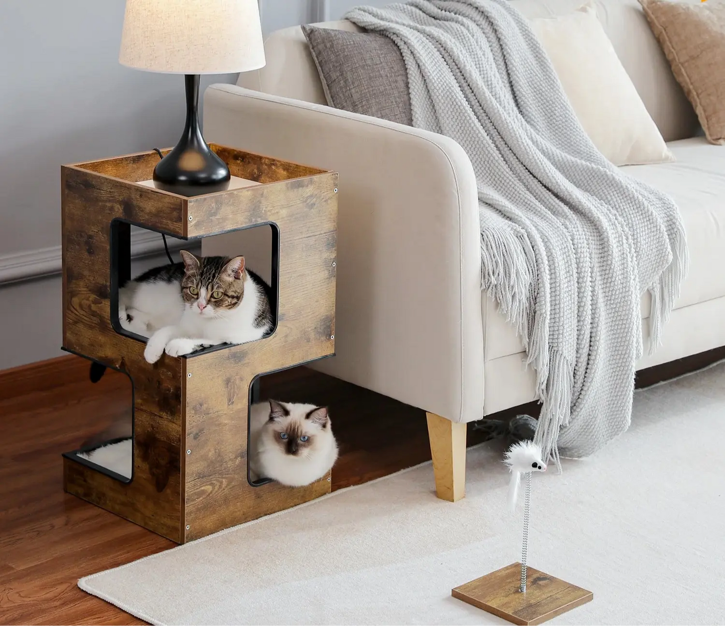 table de nuit chat niche foncé