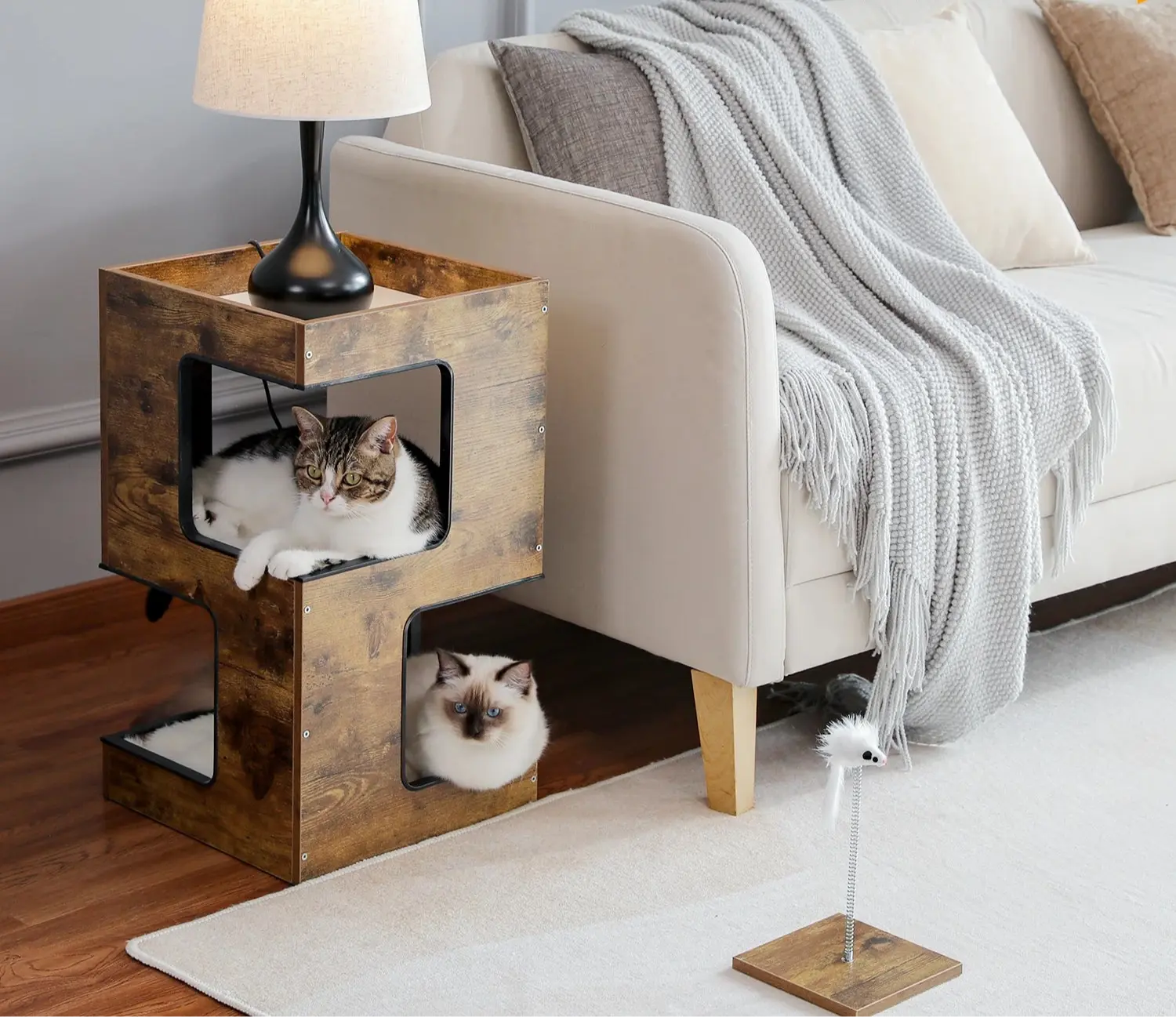 table de nuit chat niche foncé